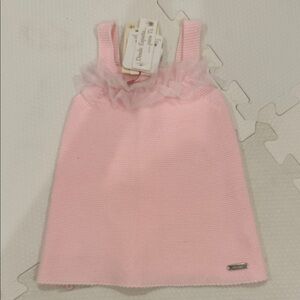 Charming Pink Knit Dress with Tulle Detail